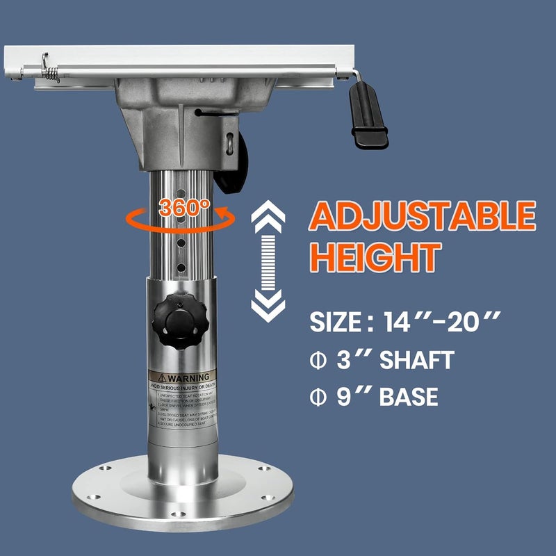 ONHI Adjustable Aluminum Boat Seat Pedestal 14-20 Inch Height with Slide, Locking Mechanism, Silver Matte Brushed Finish, Ideal for Fishing Boats and Marine Vessels - Image 2